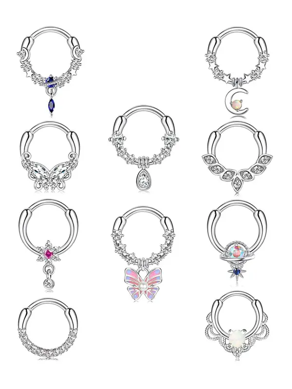 Women's Elegant Rhinestone Decor Nose Ring, Trendy Punk Unique Cartilage Nose Piercing Jewelry, Fashionable Body Jewelry for Women 0