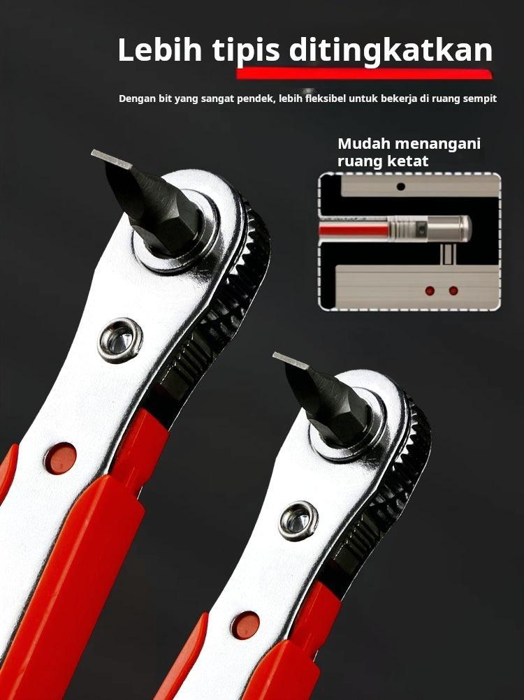 Obeng Ratchet 36 Gigi Cocok untuk Ruangan Kecil di Sepeda Motor dan Mobil Alat Obeng Fender Siku Berbentuk L Maju dan Mundur 1+10+9pcs Selongsong 5mm-13mm 1/4 Adaptor
