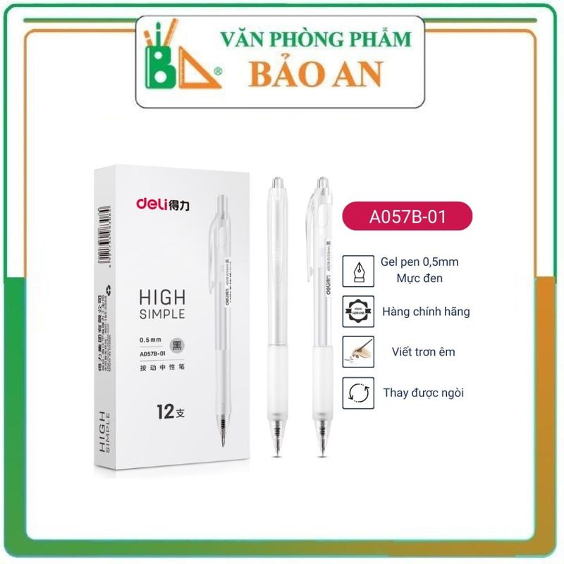 Bút Bi Nước Văn Phòng Mực Gel Màu Đen Deli A057B-01 Ngòi 0.5mm / Ruột Deli S206