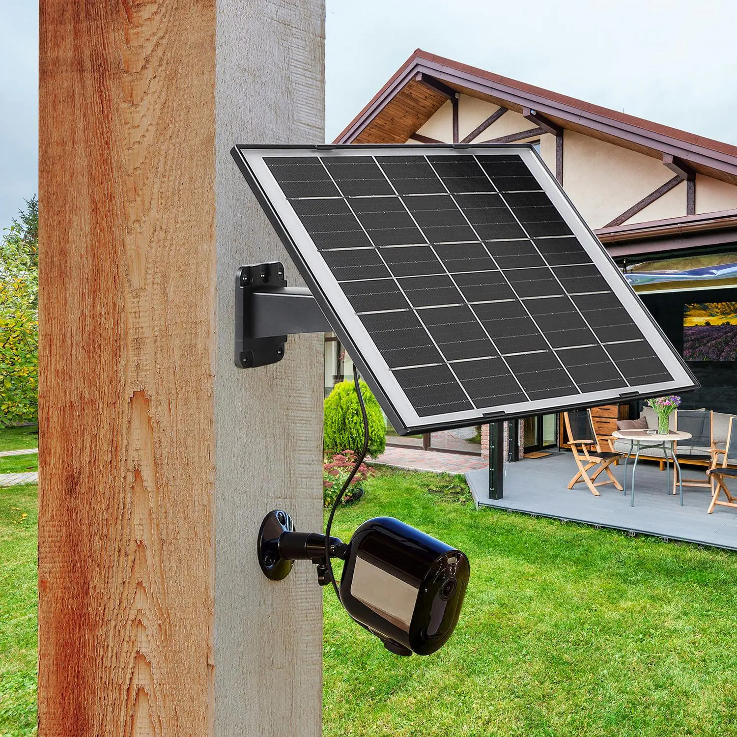 Solar Panel, Solar Panel for Low-voltage Safety Cameras, Solar Charger for Doorbell, Light, and Monitoring Device, 360° Rotation Solar Panel