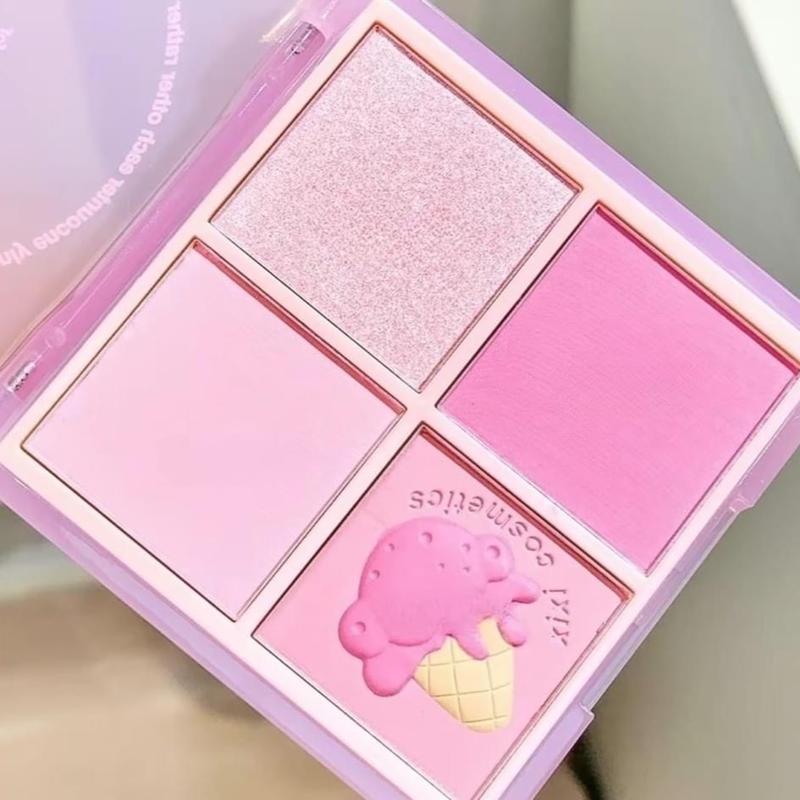 Bảng Phấn Mắt Má 4 Ô Xixi Ice Cream Cool Tone Hồng TUSHIEN_Cosmetic Lấp Lánh Trang Điểm Nữ Mỹ Phẩm