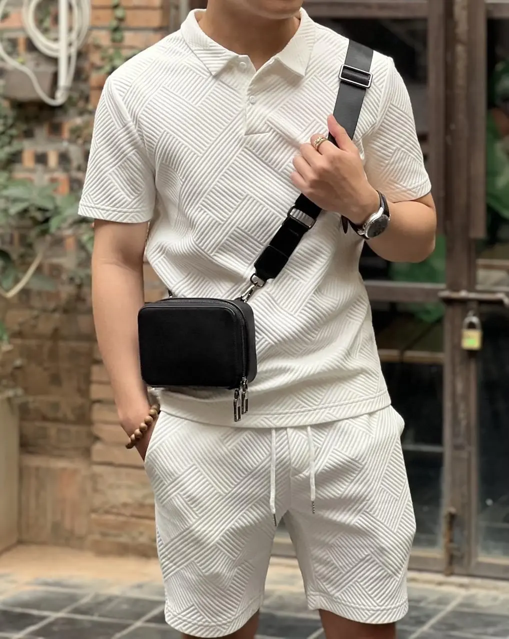 Bộ thể thao nam Sport cổ bẻ cotton xốp vân chéo