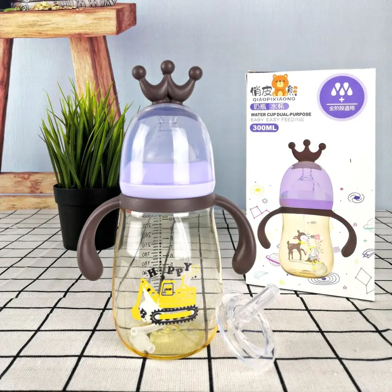 [GRATIS ONGKIR]  Botol Minum Bayi 2 IN 1 Training Sedotan+Dot BPA FREE 300 ML  / Gelas Training Anak Balita Lucu Portable Anti Tumpah Anti Bocor 5
