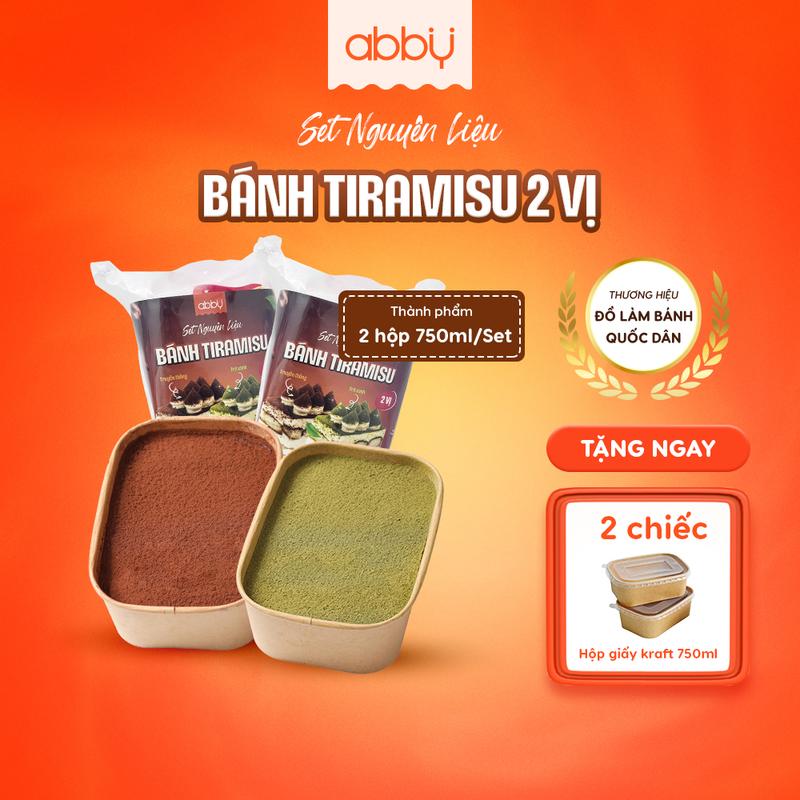 [ABBY][Tặng 2 hộp đựng] Set làm bánh Tiramisu hộp kraft/Tiramisu hộp thiếc, set nguyên liệu thành phẩm 1500ml (2 hộp 750ml) - Ladyfinger Không Đường, Chuẩn Vị Ý
