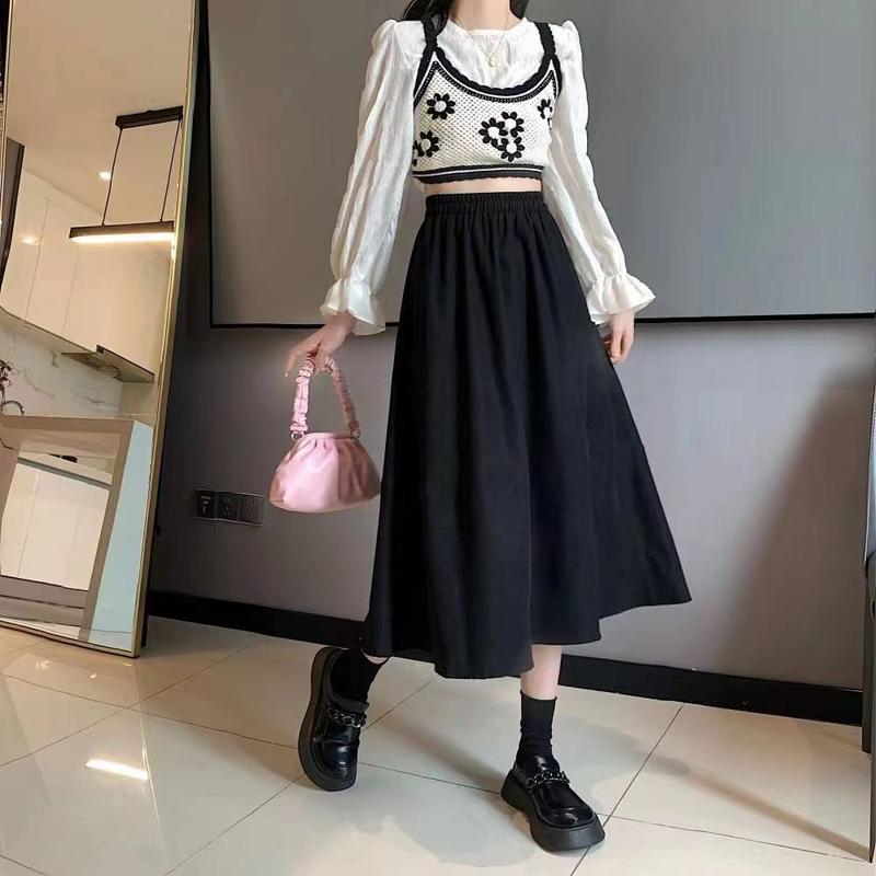 Váy Xếp Ly Cổ Điển Màu Trắng, Ngoại Cỡ Cho Nữ, Váy Mùa Hè, Cạp Cao, Xếp Ly Chữ, Lớn, Che Bụng, Mỏng Women 7