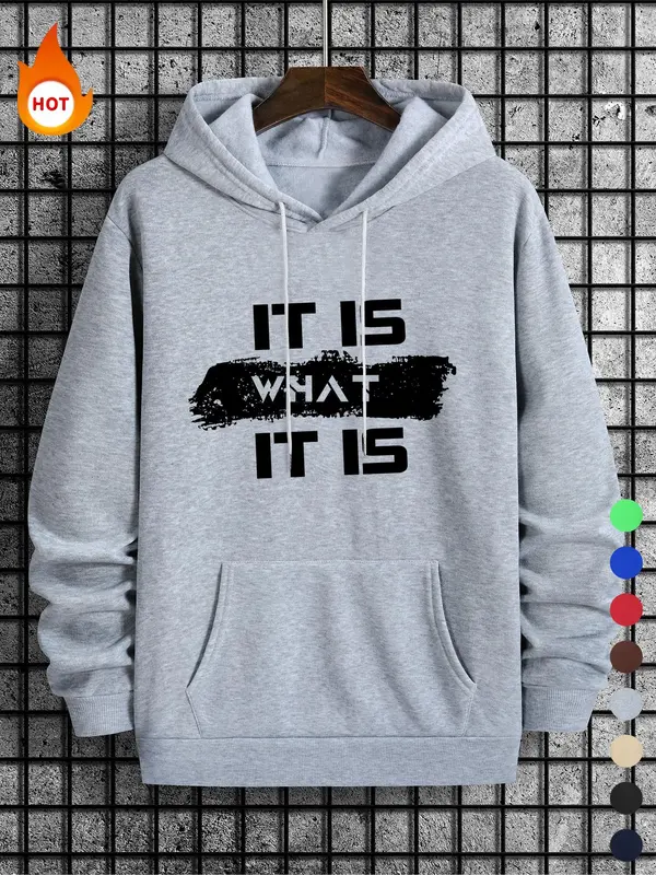 Men's Letter Print Drawstring Essentials Long Sleeve Hoodie, Casual Pocket Hooded Sweatshirt for Spring & Fall, Hoodies for Men, Men's Pullover Top for Daily Wear, Mens Clothing, Mens Clothing, Go Out Tops, Graphic Hoodies, Streetwear, Menswear 1