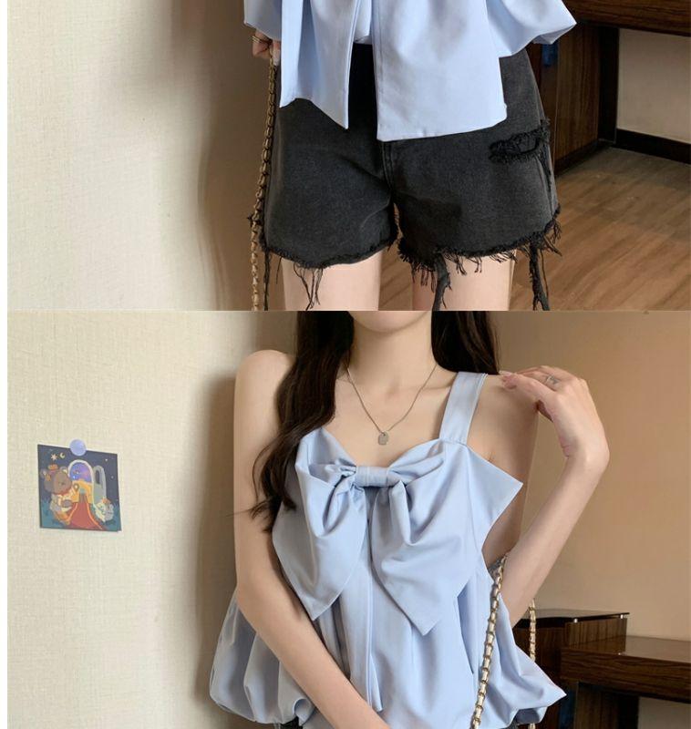 Product Introduction of Tiktok Hot Sale French Sweet Bowknot Loose Small Sling Vest Women's Inner Wear Summer Niche Design Outer Wear Short Top 11