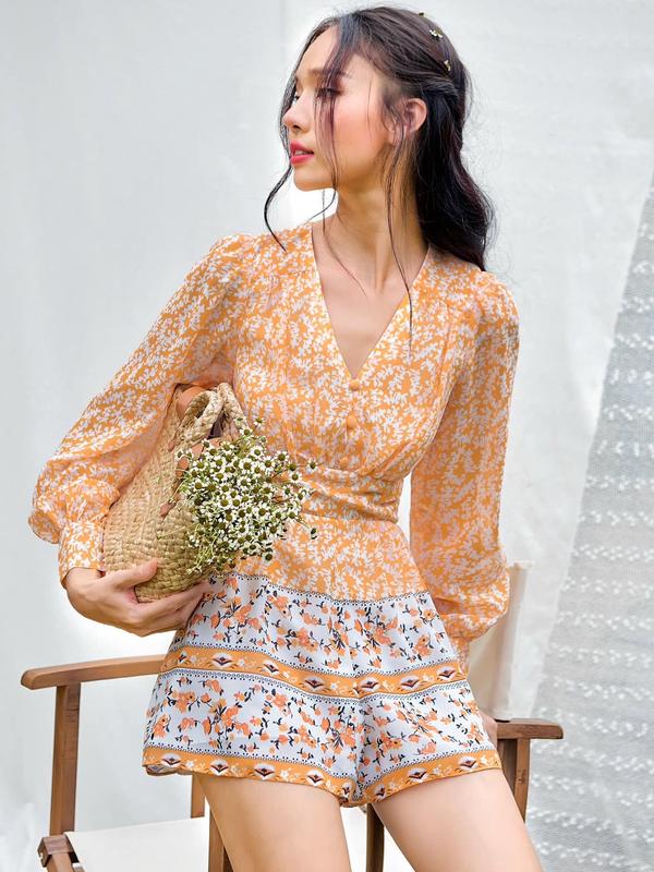 GOLA - IRINA jump - Jumpsuit hoa nhí tay dài cổ V