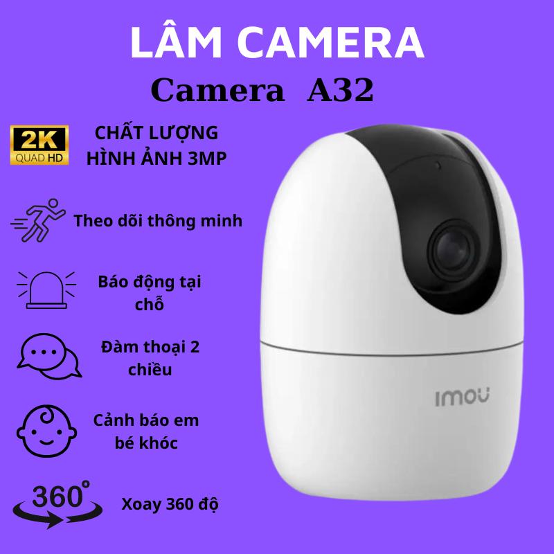 Camera wifi Imou A32 có đàm thoại 2 chiều báo động bằng còi hú và nhắn tin về điện thoại, có tính năng chống trộm và nhìn đêm,  ( mua 1 camera tặng 1 chân đế )