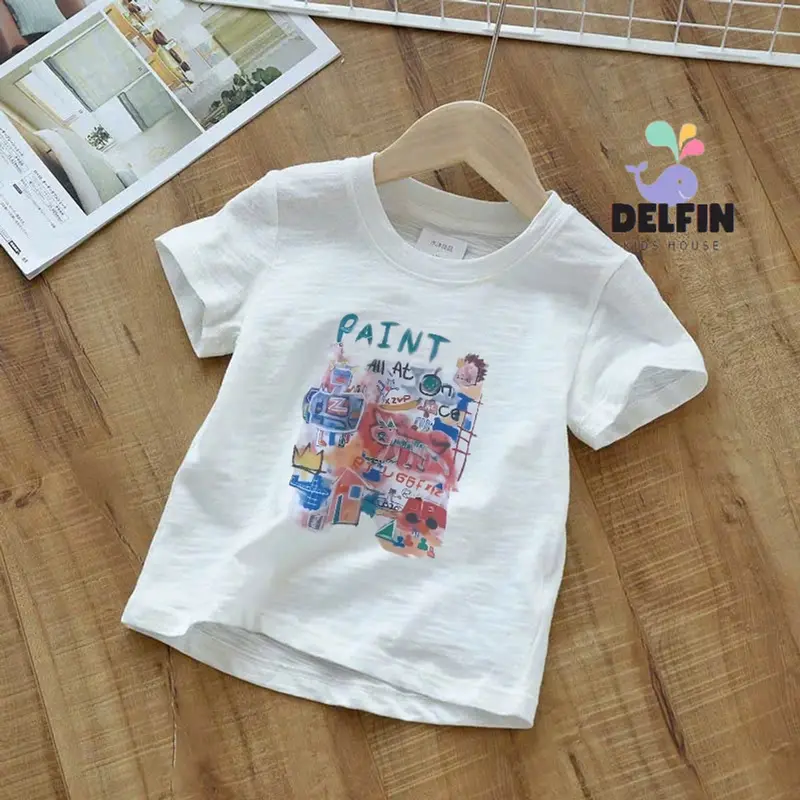 Áo thun bé trai Delfin Kids, chất liệu xược giấy, in hình xinh xắn, size 10-30kg 6