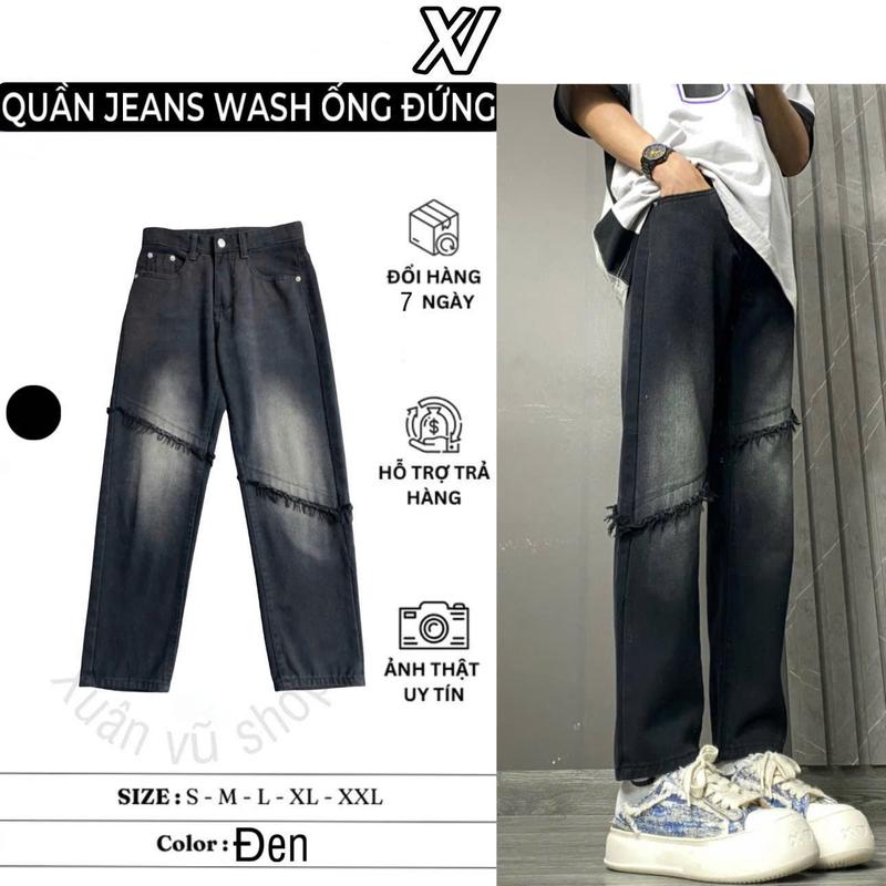 [ GIÁ ĐỘC QUYỀN QC  ] quần suông ống rộng 3 màu jean đường line Menswear Nam Ong Pants Có Túi Loang Đen, bạc regular  fit jeans