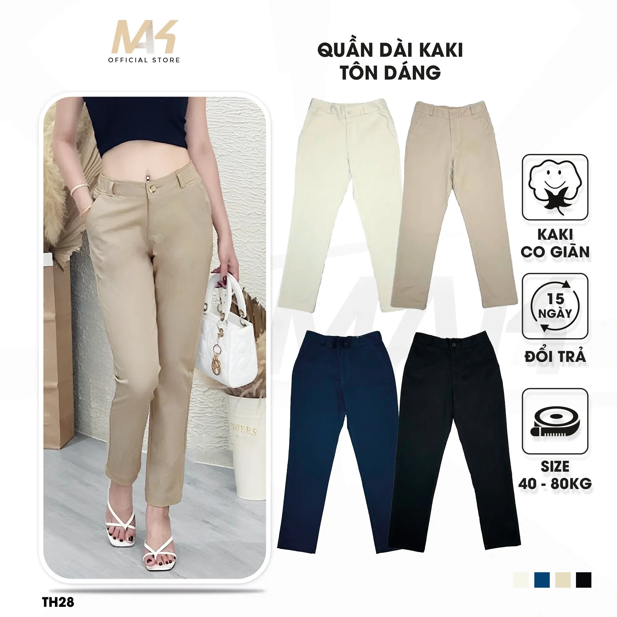 Quần Dài nữ Kaki Lưng Thun Co Giãn Cạp Thấp Tôn Dáng Women