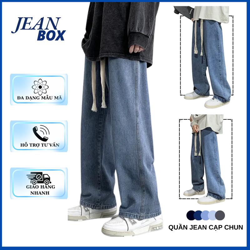 Quần jean nam nữ cạp chun ống rộng màu xanh đậm JEAN BOX 09 thiết kế basic , dễ phối đồ Menswear Pants