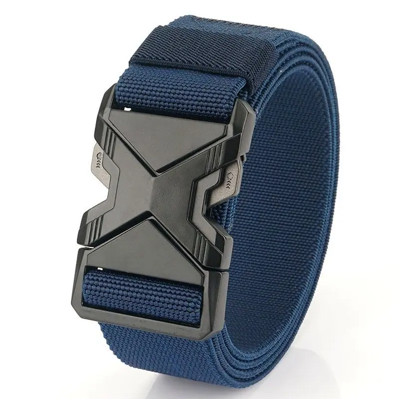 Men's Tactical Snap-on Belt Outdoor Stretch Woven Leather Belt Casual Elastic Waistband Belt Nylon Waistband Belt Alloy Buckle