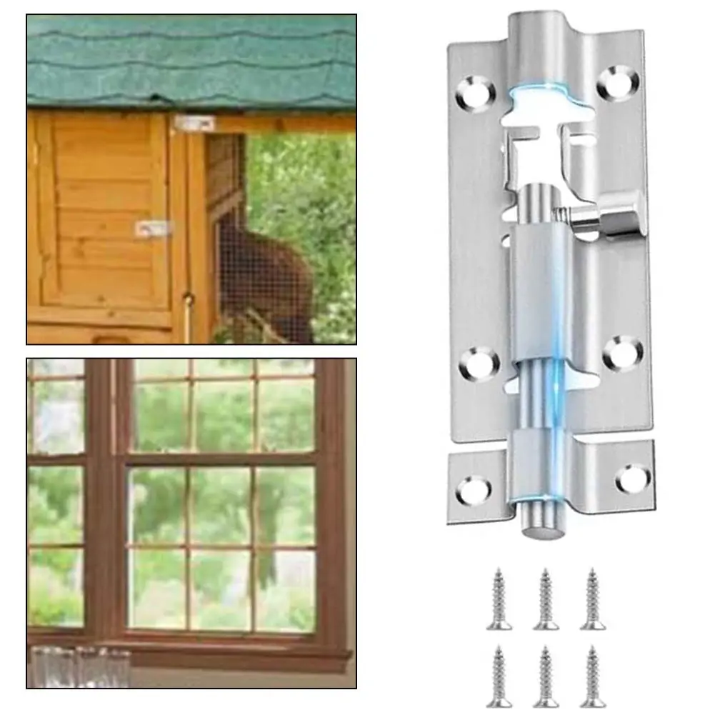 3 Inch Door Lock, Stainless Steel Bolt Lock, Silver Door Latch Slide with Screws