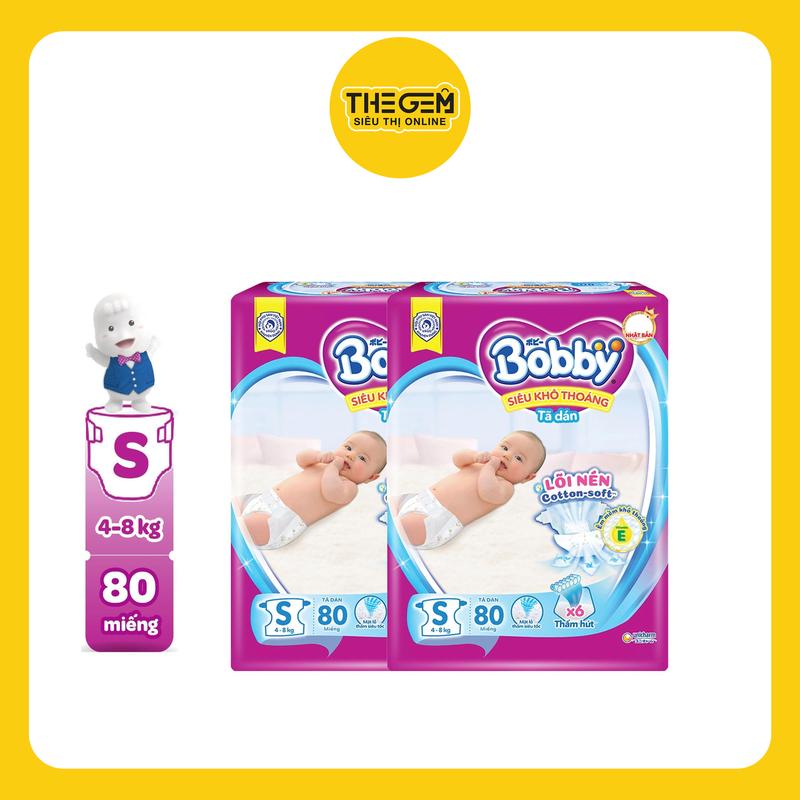 [COMBO 2] Bobby Tã dán S80 Siêu khô thoáng Lõi nén cotton-soft cho bé