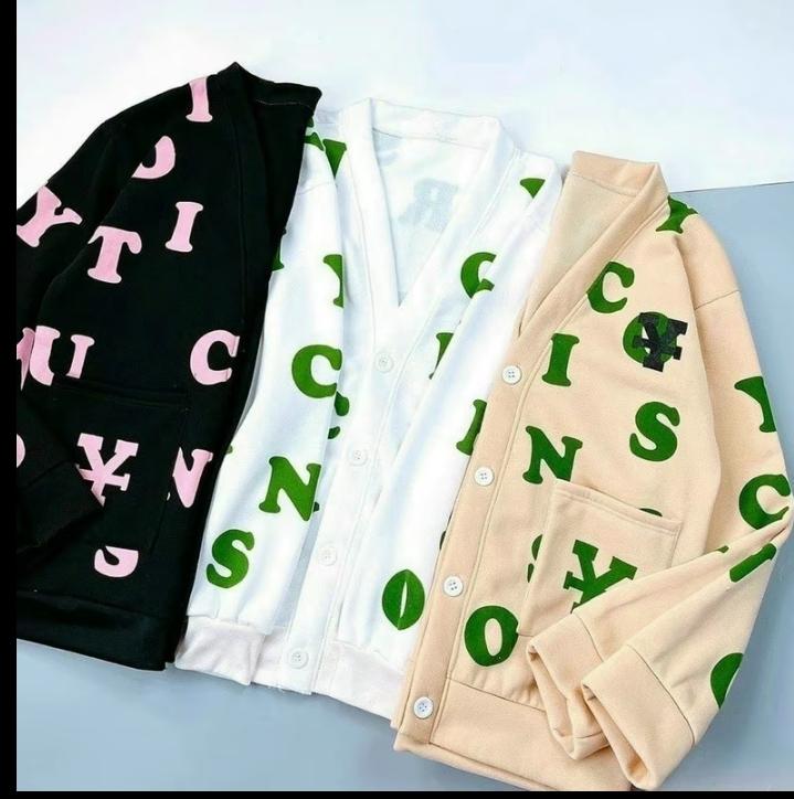  Áo Khoác Cardigan Kiểu Bomber Unisex Hoa Văn Chữ Cái  - Vải Nỉ Len Chống Nắng Nam Nữ Top Kem 