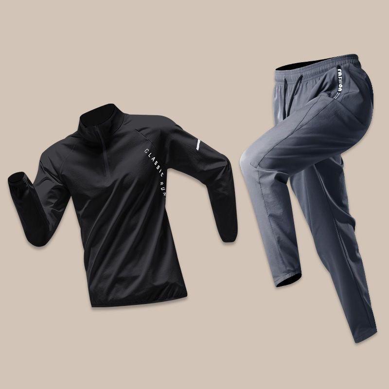 Bộ đồ thể thao Quần áo tập luyện của nam giới Quần áo khô nhanh Đi xe đạp ngoài trời Buổi sáng Chạy thể thao Sinh viên điền kinh Mùa xuân và mùa thu Quần áo thể dục chạy bộ 5