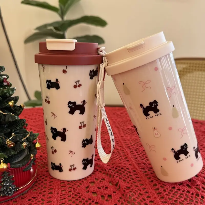 Cốc uống cafe, uống nước 2 lớp kèm nắp xoay có lỗ cắm ống hút 580ml Cổ phiếu vận chuyển nhanh chóng 2