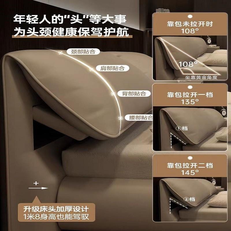 Bed Elephant Ears Leather Bed Modern Simple Double Soft Bag Bed in Master Bedroom Italian Light Luxury Storage Leather Bed 2
