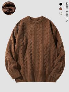 Men's Solid Drop Shoulder Cable Knit Sweater, Loose Casual Long Sleeve Round Neck Jumper for Fall & Winter, Fashion Men's Knitwear for Daily Wear