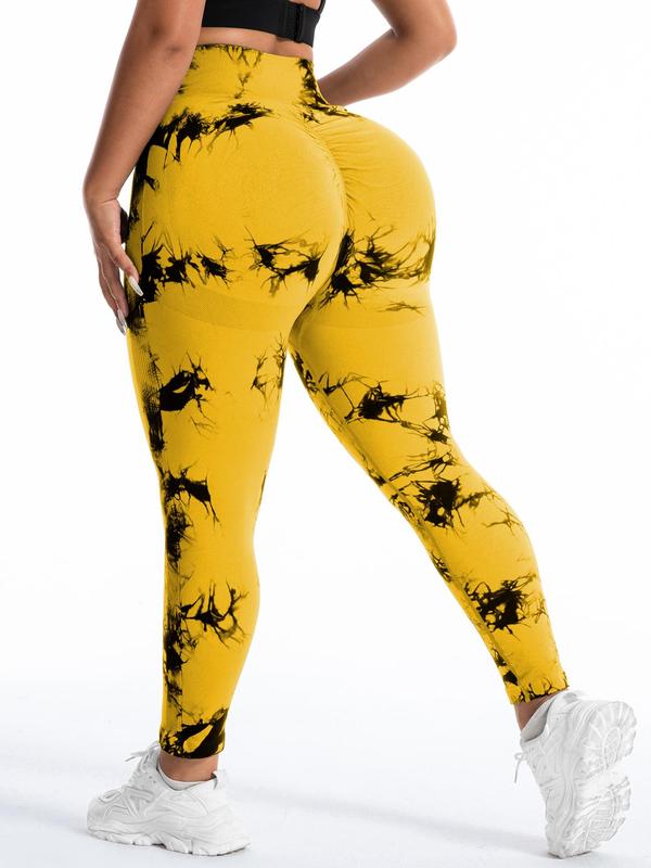【Plus Size】Tie Dye Ruched Sports Tummy Control Leggings, High Stretch Yoga Leggings, Gym Clothes, Ladies Sportswear for Indoor Outdoor Wear, Leggings for Women, Legging Fitness, Yoga Pants, Workout Clothes Women 4