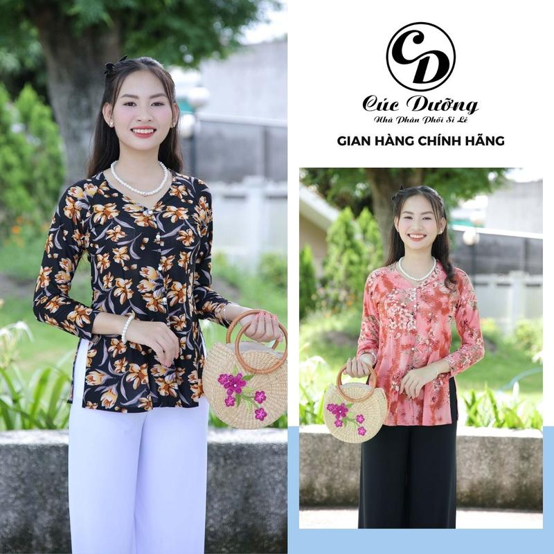 Áo Bà Ba Dài Tay Cách Tân Cổ Tim Hoa Văn Duyên Dáng Xẻ Tà Có Cúc Cài Đi Chùa Chụp Hình Du Xuân