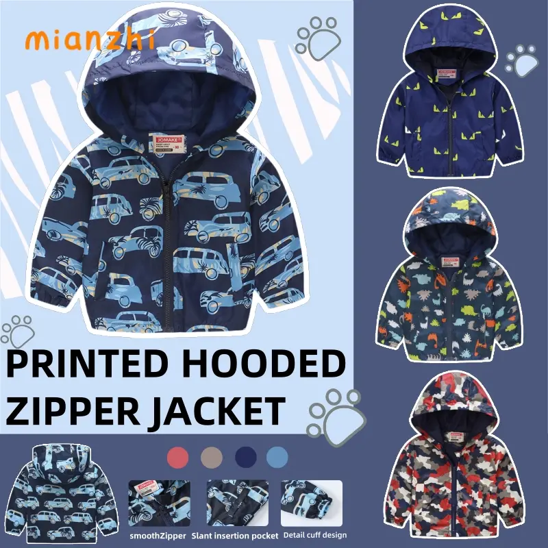 [MIANZHI] Kids Coats Hooded Jackets Fashionable Printed  Waterproof  For 2-7Y  Boy Girl