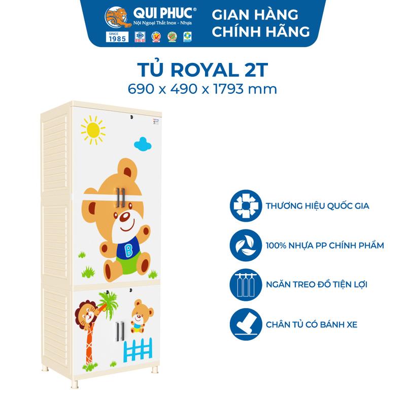 Tủ Nhựa Treo Quần Áo ROYAL 2 Tầng - Qui Phúc Chính Hãng - Nhựa PP Chính Phẩm An Toàn, Thanh Treo Inox Cao Cấp Chịu Lực 40Kg