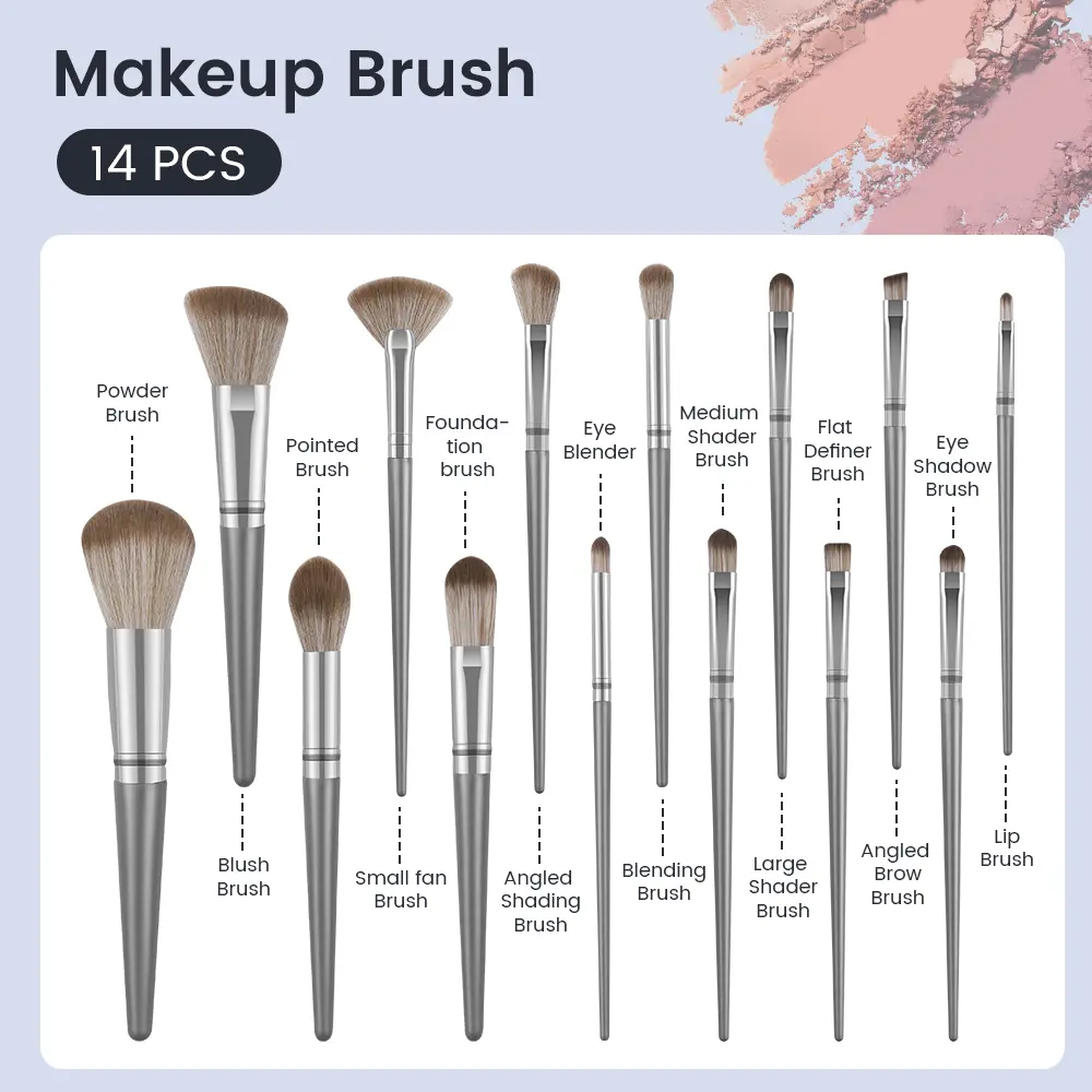 Bộ cọ trang điểm MAANGE 14 chiếc kèm túi đựng cọ trang điểm màu bạc Cọ trang điểm mặt 1414 Women Cosmetic | BigBuy360 - bigbuy360.vn