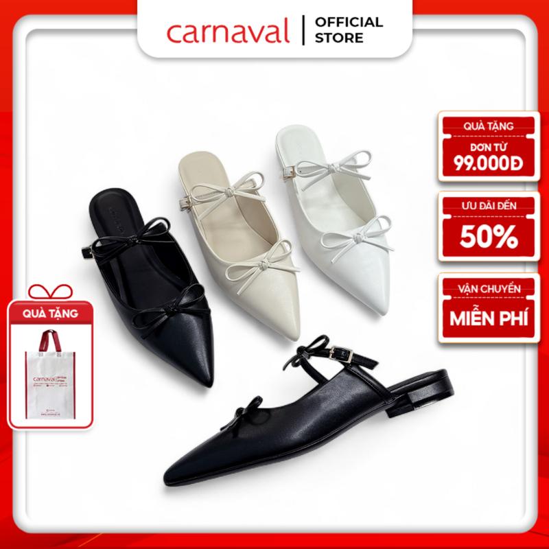 Dép Sục Nữ Carnaval Mũi Nhọn Cột Nơ Dễ Thương, Đế Bệt Thời Trang Công Sở & Dạo Phố - VS177