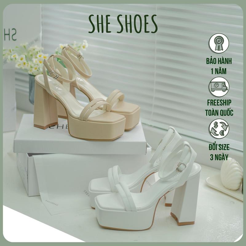  SANDAL đúc đế 12p TRENDY gót vuông da PU cao cấp basic VIE  NEW ARRIVAL  độc quyền bởi SHE SHOES - GC12002 Nữ DéP GiàY 