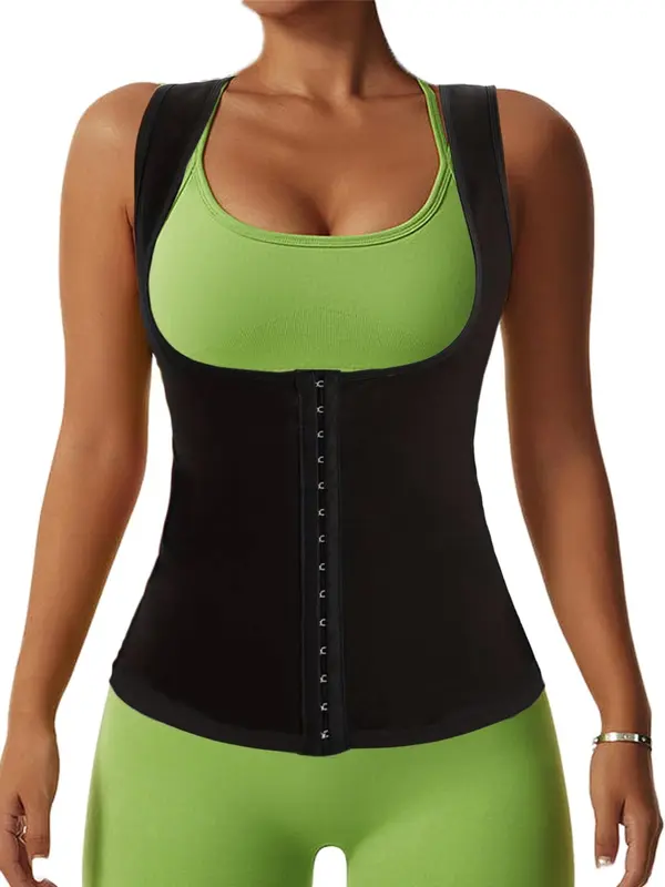Women's Solid Tummy Control Hook-and-Eye Closure Sauna Top, Adjustable Sports Top For Workout Gym Exercise, Stretchy Shapewear Sports Clothing For Women 3
