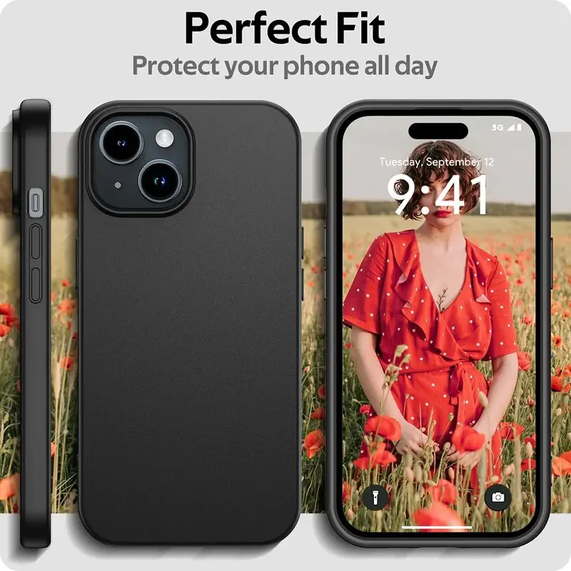 Ốp Mềm Silicon Lì Thiết Kế Sang Trọng, Tương Thích Với iPhone 15, 14 Plus, 13, 12 Mini, 11 Pro, XS Max, X, XR, SE 2, 3, 7, 8 Plus, Siêu Mỏng, Màu Đen Trơn, Vỏ Bảo Vệ 2