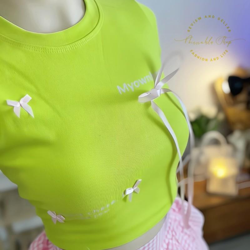 Product Introduction of Áo Croptop Borip Basic Ôm Body In Chữ "I Don't Chase" Đính Nơ Dài, MLS11, Women Thun Sen Sò Hoa Sen Trắng Kem Tre Cổ Tròn Dáng Ngắn 32