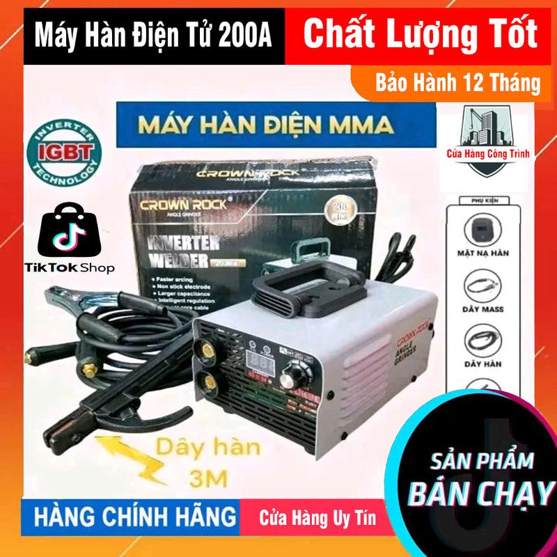 Máy hàn điện tử CROWN ROCK 200a Mini , Hàn Điện Tử Giá Rẻ MMA Chuên Que 1.6 -2.5mm, Dây hàn 3M , hỗ trợ chống dích que , bảo hành 12 tháng