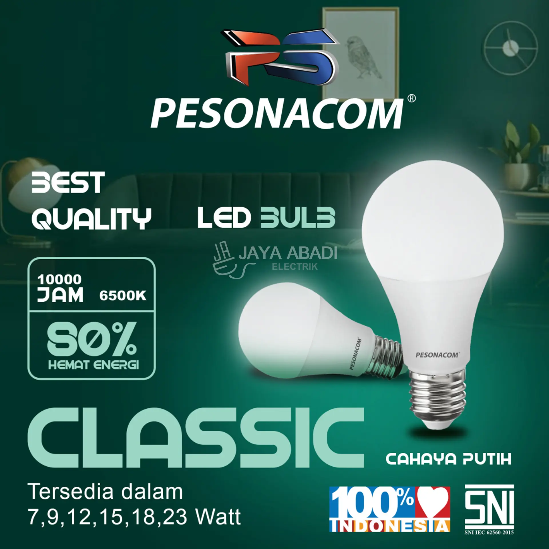 Lampu LED bohlam bulb Pesonacom SNI 7w, 9w, 12w, 15w, 18w, 23w watt Putih