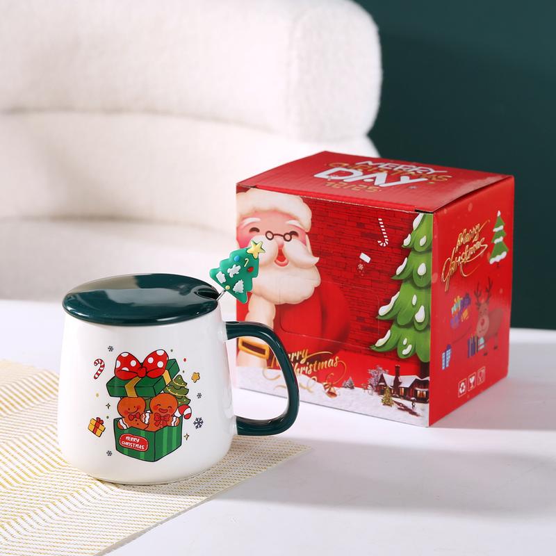 Product Introduction of Christmas Gift Santa Claus Mug with Cover Spoon Good-looking Ceramic Cup Practical Gift travel  water Drinkware Tumbler Reusable Washable Coffee Drink Reuse Drinkware Tumbler 12