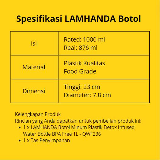 Botol Minum Plastik Detox Infused Water Bottle BPA Free 1L LAMHANDA Minuman Kitchenware 6