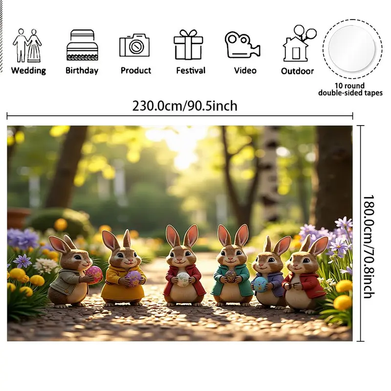 Easter Themed Backdrop, 1 Count Easter Eggs Bunny Pattern Backdrop, Party Decoration Banner for Home Living Room Bedroom, Ornaments 2