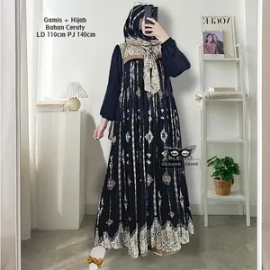 Raudah Shiren Asiqa Hijab Set Gamis Motif Ceruty LD 110cm PJ 137cm Sleting Depan Busui