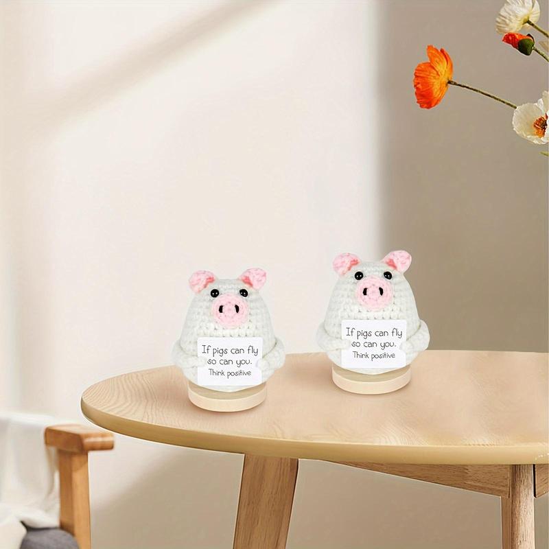 Product Introduction of Cute Piggy Design Crochet Kit, 2 Counts/set Funny Positive Handmade Knitted Crochet Toy, Mini Cute Knitting Doll Gifts with Encouraging Card 3