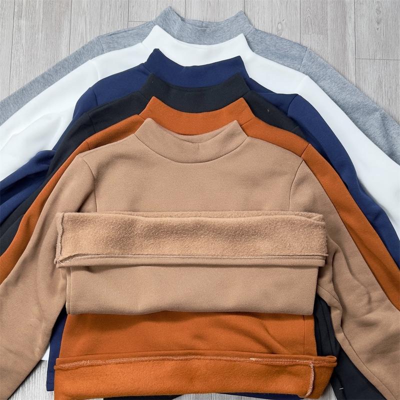 Áo giữ nhiệt nam TRẦN BÔNG cổ cao áo thun giữ nhiệt nam tay dài thun co giãn trơn 3 phân cổ lọ body thể thao thu đông