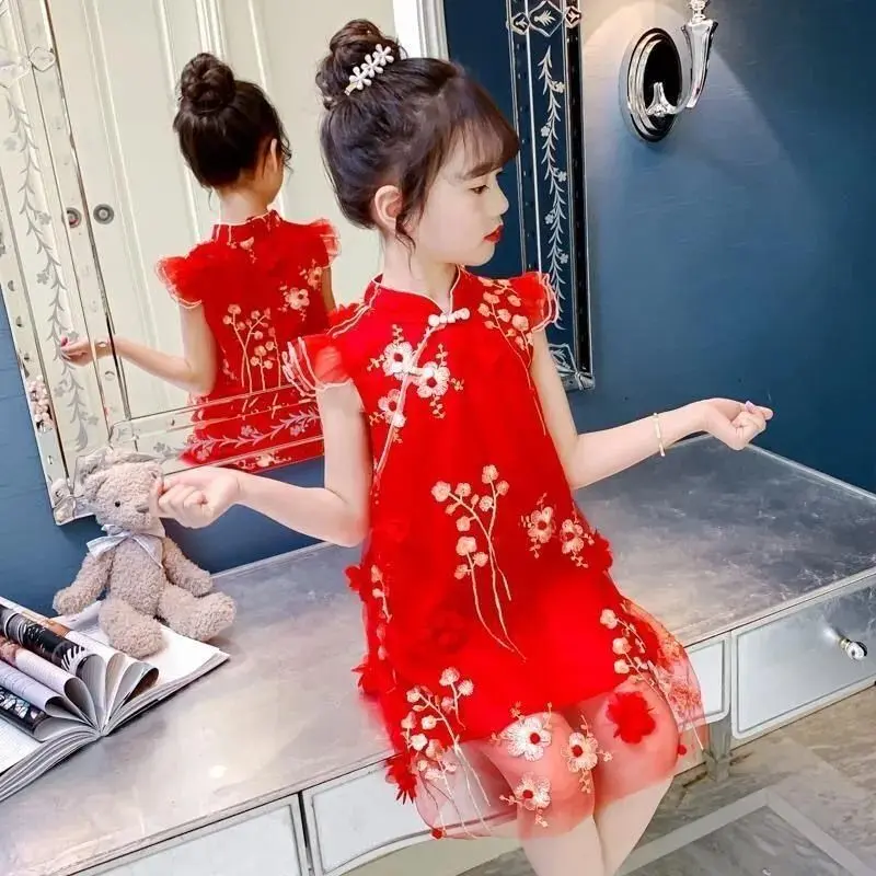 Váy Mùa Hè Cho Bé Gái, Phong Cách Phương Tây, Váy Công Chúa Trung Quốc Cổ Trang Quần Áo Trẻ Em, Hàng Mới Về Năm 2024, Sườn Xám Cho Trẻ Em