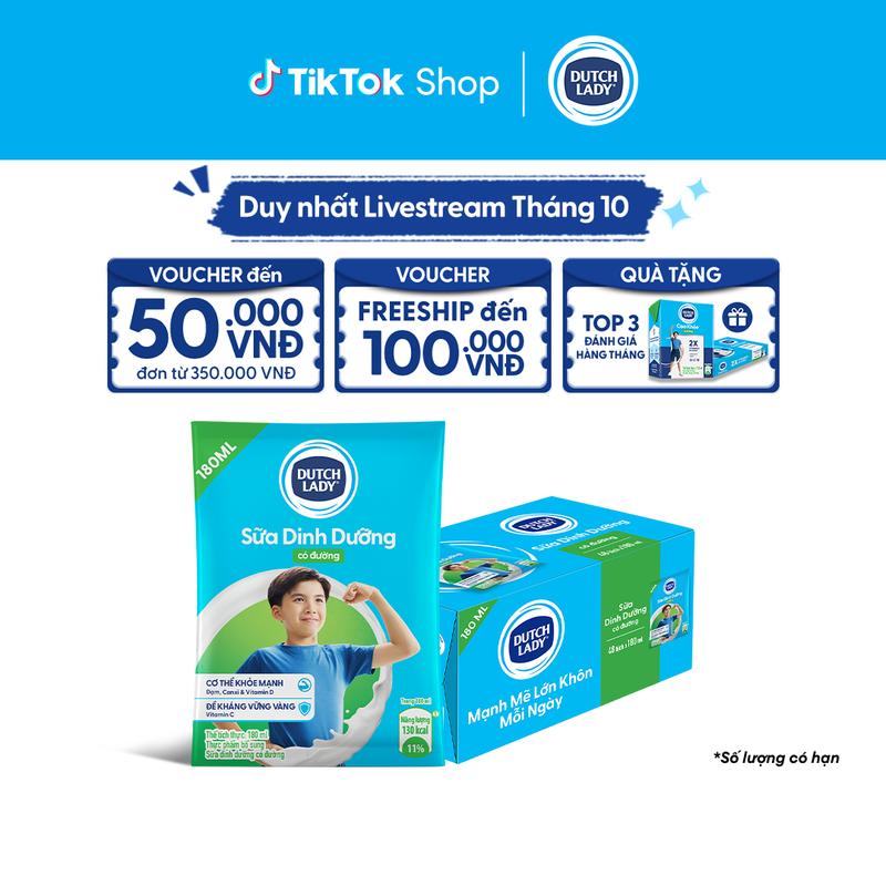 Thùng 48 Bịch Sữa Dinh Dưỡng Dutch Lady Cô Gái Hà Lan Có Đường 180ml (48x180ml)