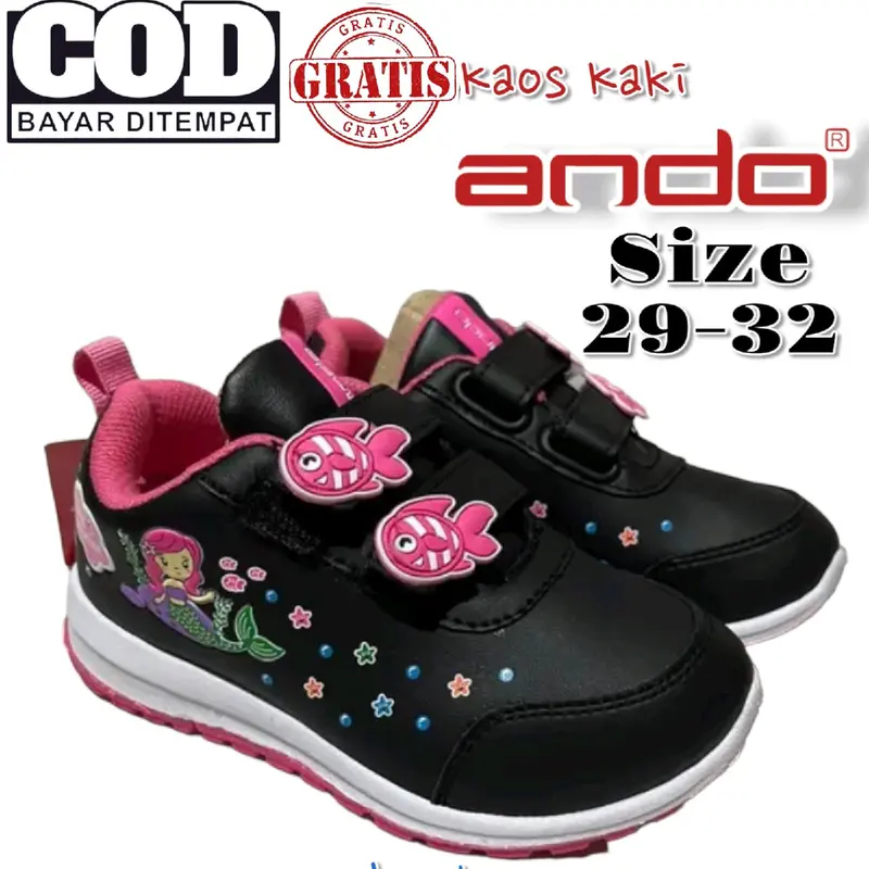 Sepatu Ando Karakter Anak Perempuan Sepatu Sekolah TK Sepatu Paud Sepatu Balita Pink Cewek Hitam pink Putih Merah Fashion Sd 1