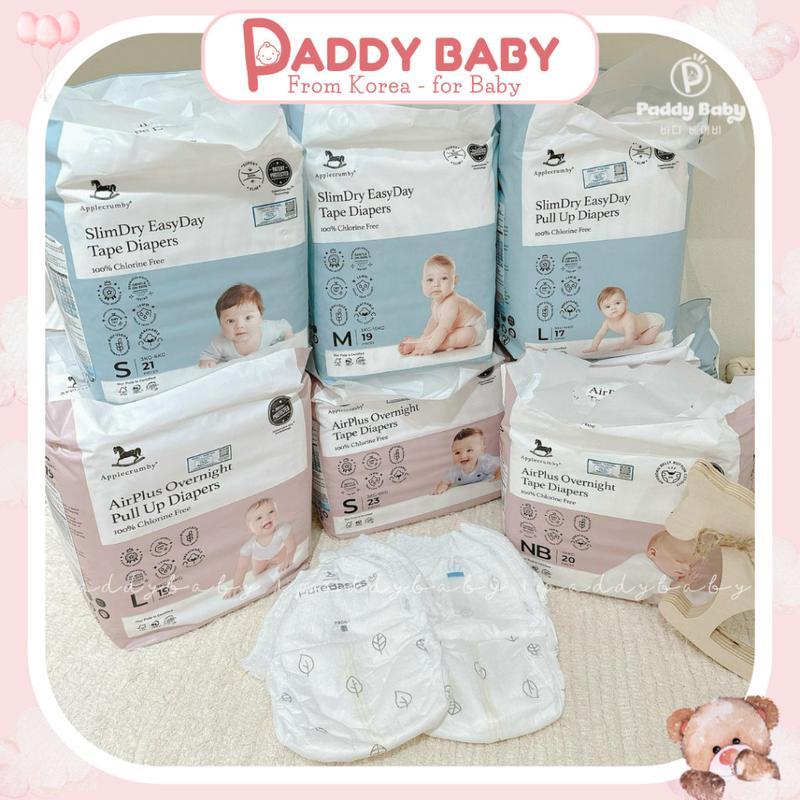 Tã/bỉm dán, quần Applecrumby Slim & Overnight cao cấp đủ size cho bé tư sơ sinh (1 bịch)