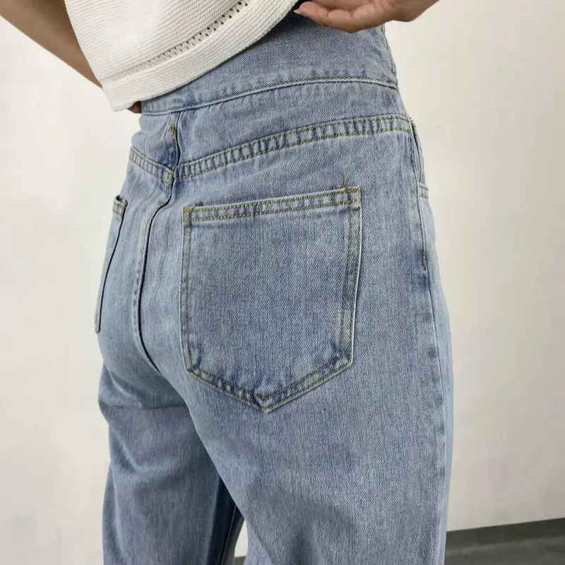Celana Panjang Jeans Loose Hight Waist Model Denim Model Unfinished Cut HW Korean Style DFS P547 4