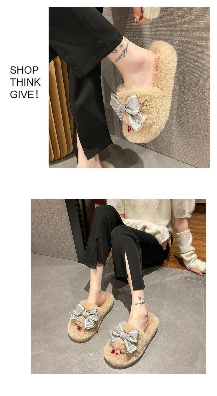 Product Introduction of รองเท้าแตะผ้ากำมะหยี่ Douyin ฤดูใบไม้ร่วงและฤดูหนาว อบอุ่นสุดๆ ดีไซน์ตัวอักษรใหม่ โบว์ใหญ่ กันลื่น สามารถสวมใส่นอก อเนกประสงค์ พื้นหนา 48