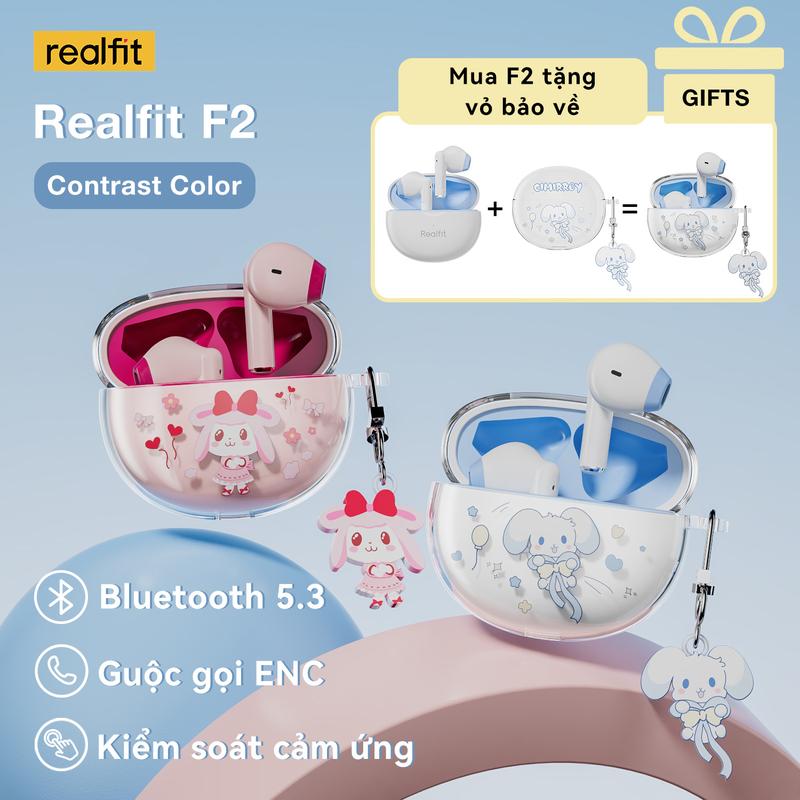 【Qùa tặng Tai Nghe Bluetooth, Realfit F2 TWS, Thiết Kế Hoạt Hình Dễ Thương, Không Dây, Mua F2 tặng vỏ bảo về